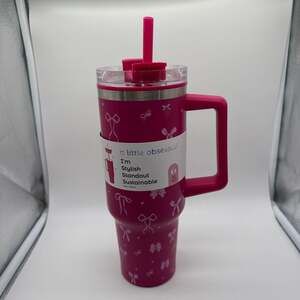 A Little Obsessed 40oz Stainless Steel Insulated Tumbler with Bow Pattern